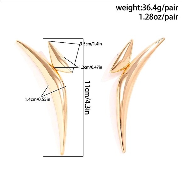 Exaggerated Gold Spiked Earrings, Oversized,, Statement, Club, Punk, R… - Picture 7 of 7